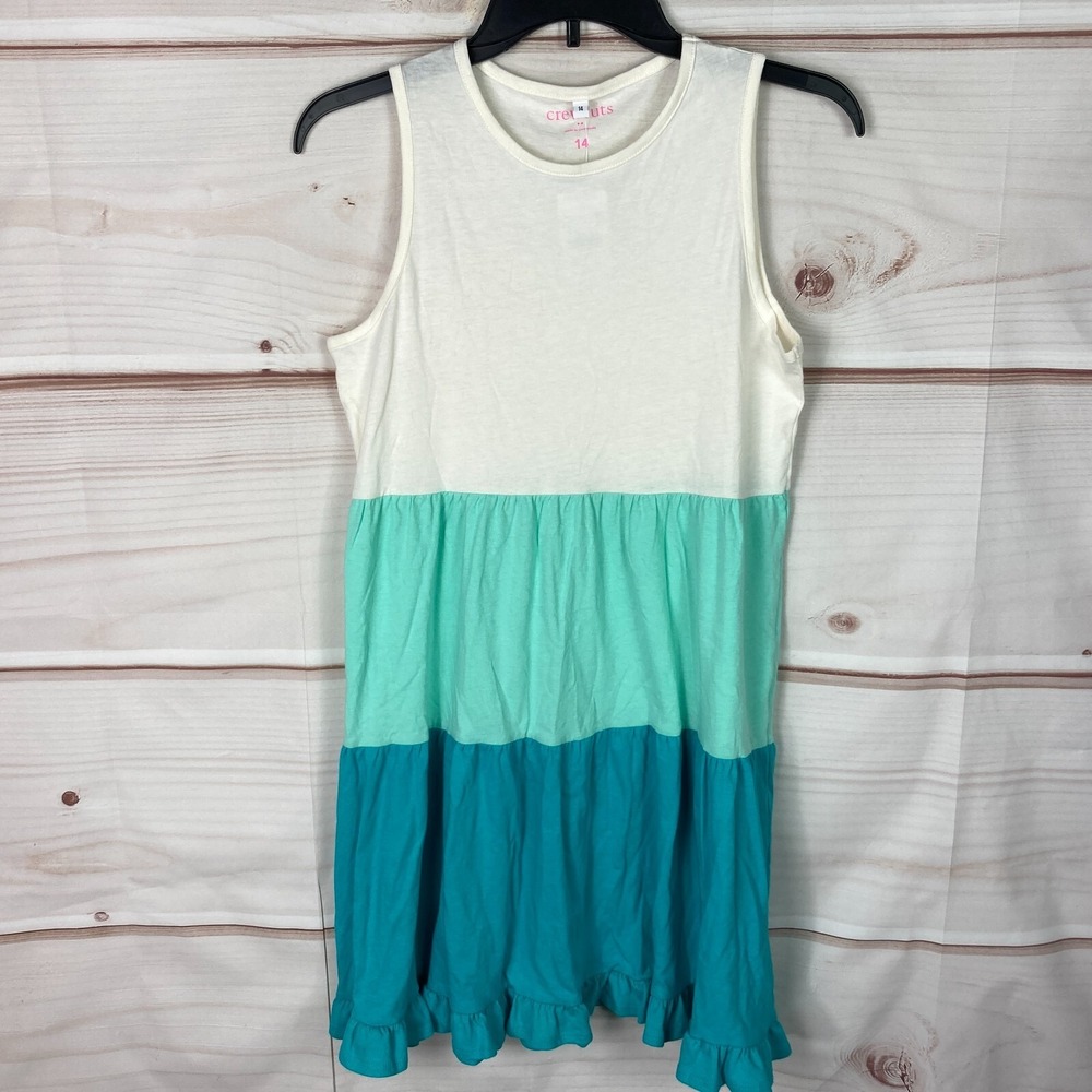 Crewcuts Dress Girls 14 Green Ivory Tank Sleeveless Cotton Colorblock‎ Pullover